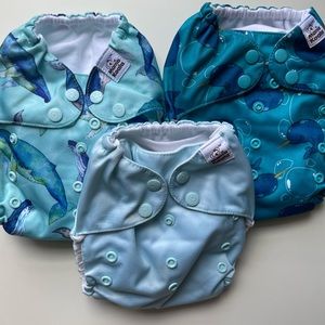 Cloth Diapers (3) - Mama Koala - Never Worn - Washed in Tide - whales